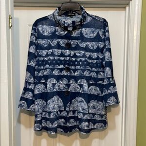 Damee - blue and white light weight peplum jacket - size L